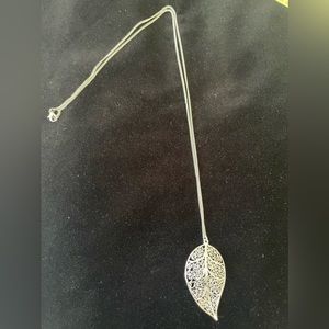 Silver Long Hanging Feather Pendant Necklace